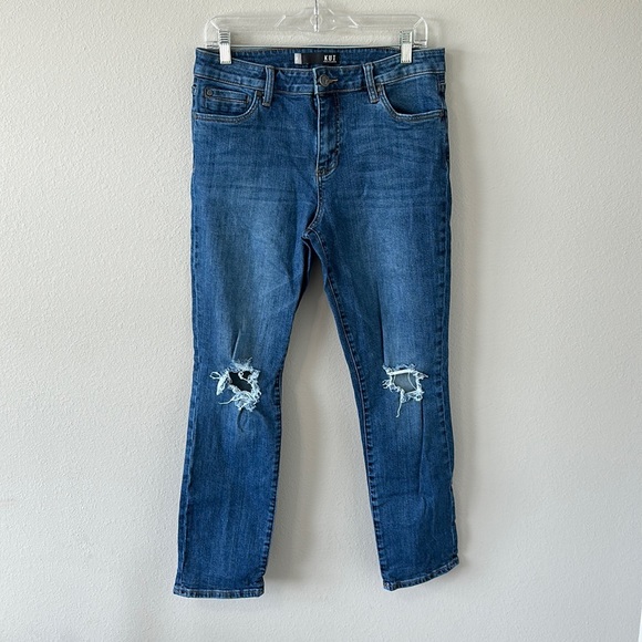 Kut From The Kloth Catherine High Rise Boyfriend Dark Wash Size 8 Distressed - Picture 2 of 12